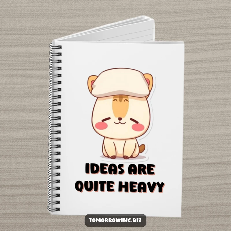 Funny notebook cover showcasing a confused animal character with a pillow balanced precariously on its head.