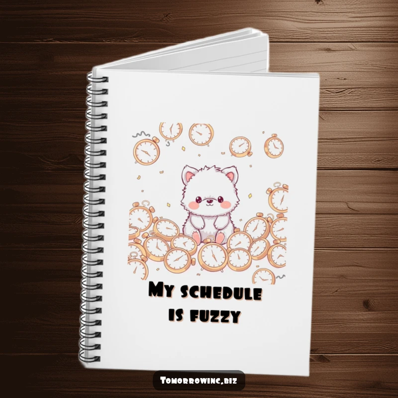 Funny Fuzzy Animal Notebook: A cute, fuzzy animal with a blank stare sits among clocks, ready for notes.